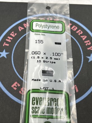 Evergreen Scale. Polystyrene Strips. 14'' 155 .060 X .100 (10)