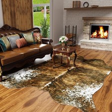 Premium Faux Cowhide Rug 4.6 x 5.2 Feet, Sturdy and Large Size Cow Print Rugs