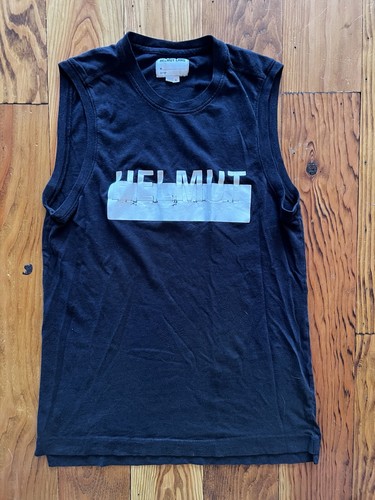 Helmut Lang, Vintage Helmut Lang Edition 1 Black Sleeveless Logo Jersey T-Shirt S Made in USA