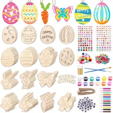 301 PCS Easter Wooden Hanging Ornaments Unfinished Wood Slices Eggs Easter Cr...