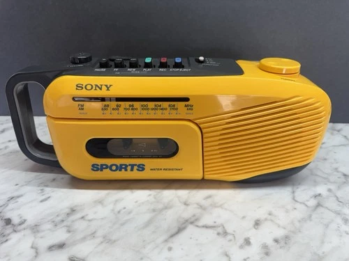 Sony Sports CFM-101 Yellow Boombox AM/FM Radio Cassette Tested Fully Working