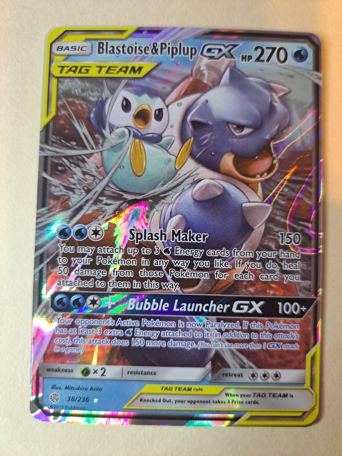Pokemon TCG Blastoise and Piplup GX Tag Team 38/236 Cosmic Eclipse NM