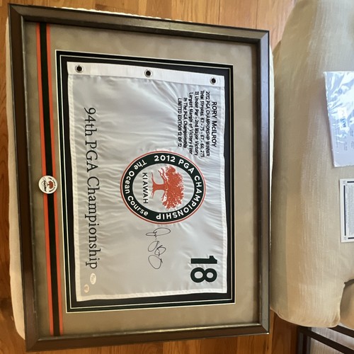 Rory McIlroy Signed 2012 PGA Championship Framed Flag Ltd Ed 12/12 Dual PSA JSA