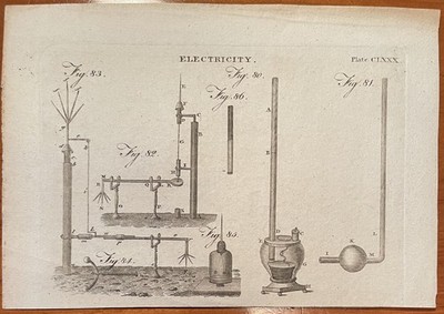 ANTIQUE ELECTRICITY INFLUENZMASCHINE ENGRAVING 18TH C ANDREW BELL ELECTROSTATIC