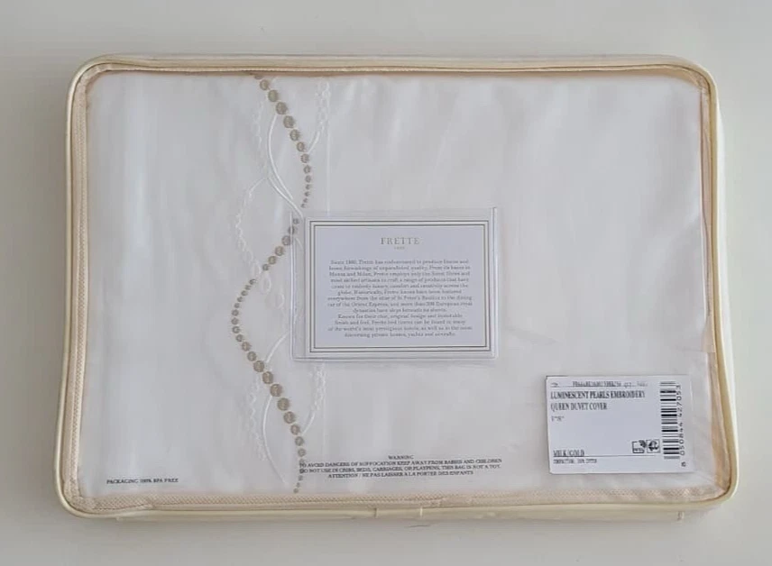 Funda nórdica Frette perlas luminiscentes bordadas reina leche/dorado algodón Italia Foto 2 de 4