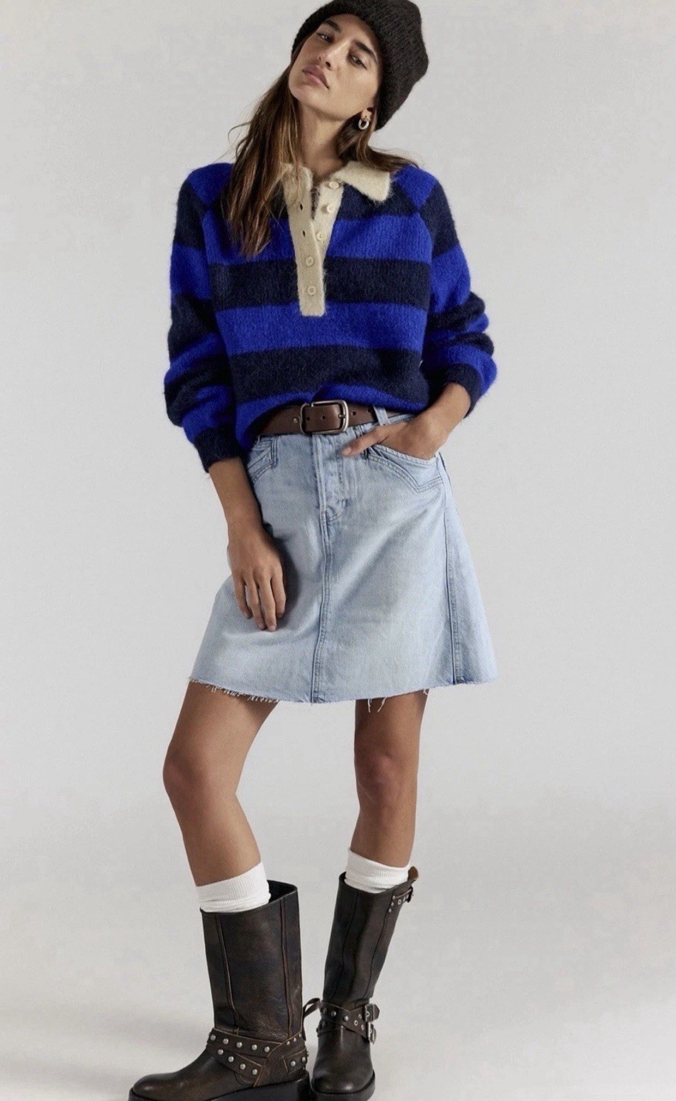 Falda vaquera Free People Suzy We The Free dobladillo deshilachado azul ruina índigo 24 nueva con etiquetas