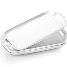 Serving Tray with Handles, 16"x 9.5" Large Serving Platter, White Porcelain P...