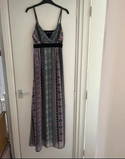 Melav London Geometric V-Neck Strappy Maxi Dress Multicoloured/Black UK 10