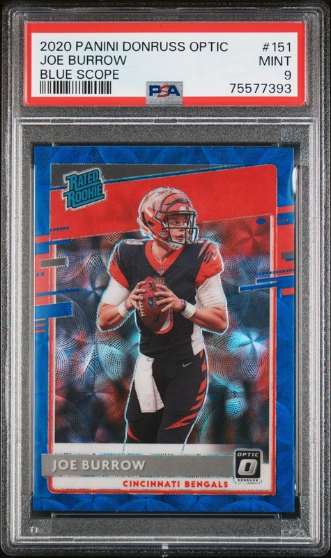 2020 Donruss Optic Joe Burrow Blue Scope Prizm RC PSA 9