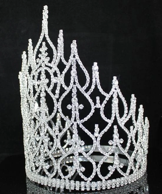 BEAUTY QUEEN CROWN TIARA CLEAR AUSTRIAN RHINESTONE CRYSTAL PAGEANT LARGE T1413 - Image 4 of 4