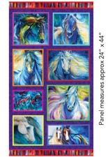 Wild Horse Farm Animal Fabric 24" Panel 44"W Cotton Benartex Painted Horses