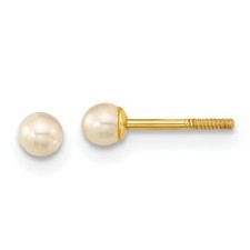 Real 14kt Yellow Gold Madi K 4-5mm Button FW Cultured Pearl Screwback Earrings