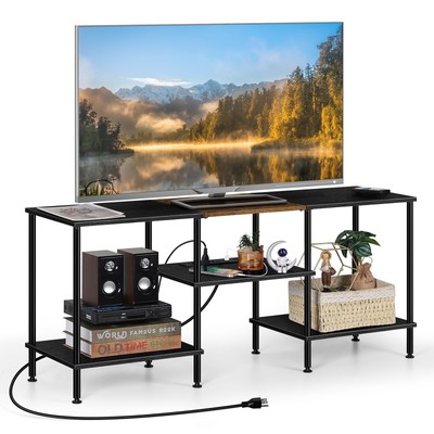 OYEAL Black Bedroom TV Stand with Storage Cabinet up to 50 inch TV, Small TV ...