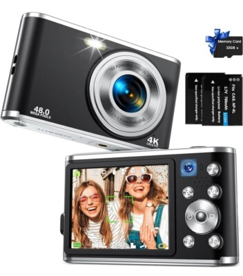 FHD 4K Digital Camera With Dual Camera 48MP 16X Digital Zoom & 32GB Memory Card