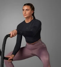 ADIDAS HIIT CROP LONG SLEEVE TRAINING TEE, BLACK SMALL