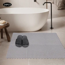 Drainage Interlocking Floor Tiles Mats 24Pack 11.81x11.81" Non-Slip Pool Bathtub