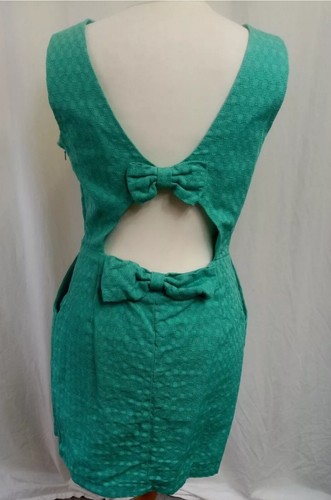 River Island UK 12 Bow Back Textured Sleeveless Green Dress With Pockets Party - Picture 2 of 6