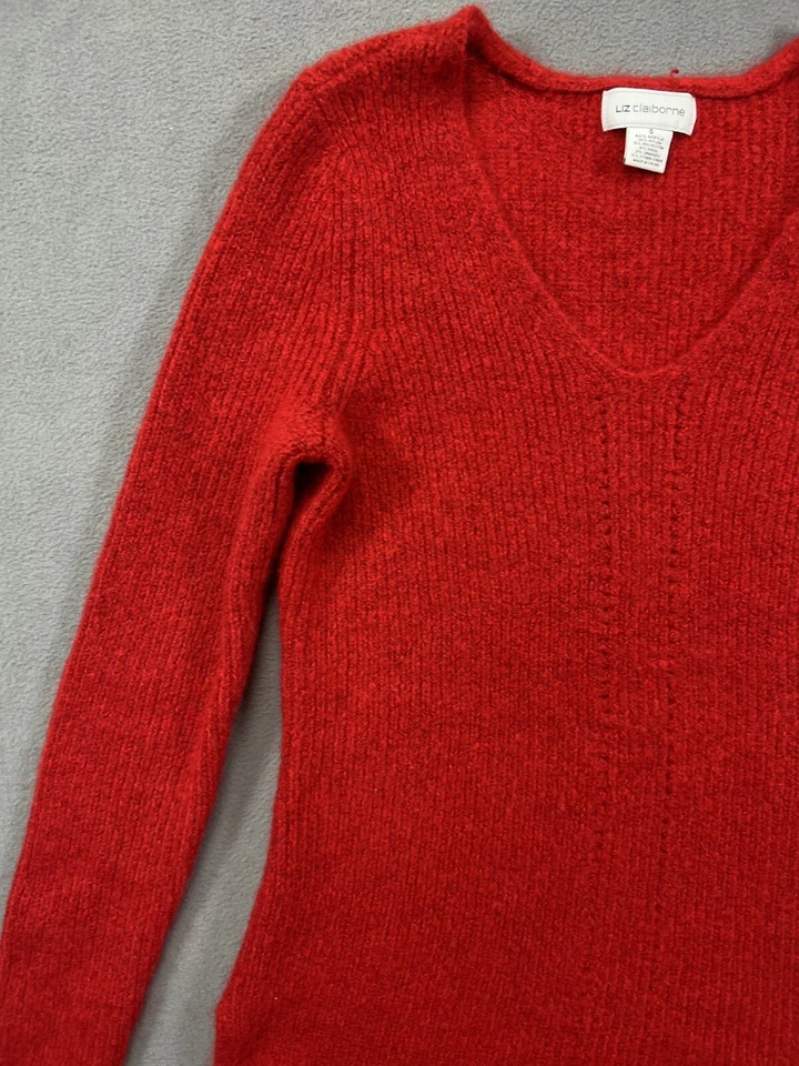 Suéter Liz Claiborne Mujer Pequeño Rojo Mezcla Lana Top Camisa Manga Larga Damas Foto 3 de 4