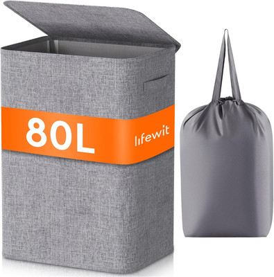 80L Laundry Hamper with Lid, Large Laundry Basket with Lid Handles 