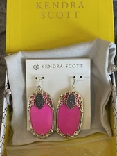 NEW KENDRA SCOTT Glam Rocks Deva Hot Pink Drusy 14kt Gold Earrings