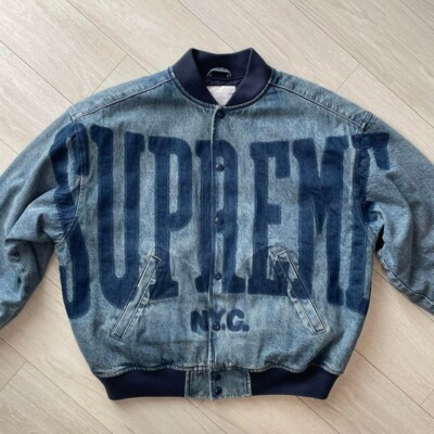 Supreme NYC Washed Knockout Denim Varsity Jacket Men Medium Supreme NYC Washed Knockout Denim Varsity Jacket Men Medium