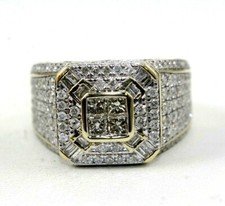 Natural Round Princess Diamond Square Cluster Men's Ring 14k Yellow Gold 3.62Ct