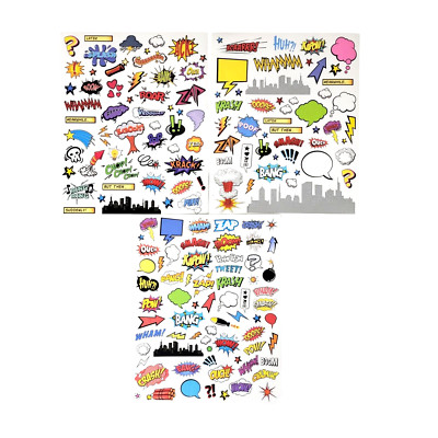 3 Sheets/160+ Comic Book Caption Sticker Decal Craft Colored Scrapbook Pictures