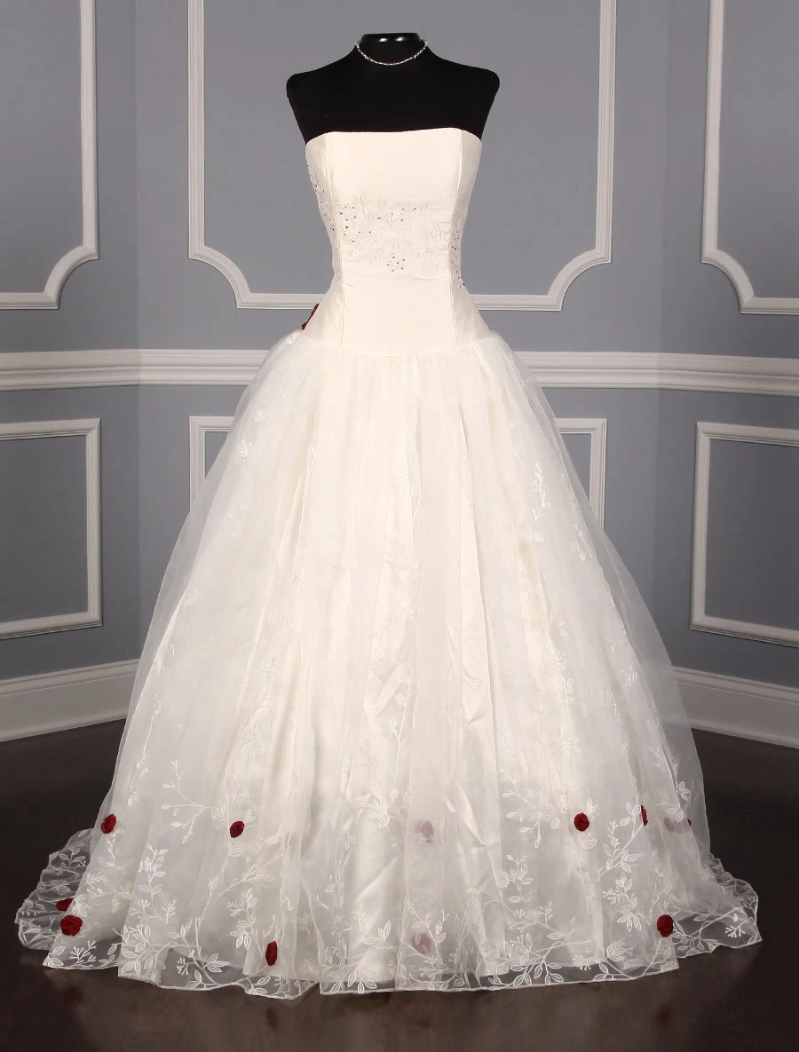 St. Pucchi Fleur Strapless Ballgown Wedding Dress Silk Ivory Ruby Red NEW  14