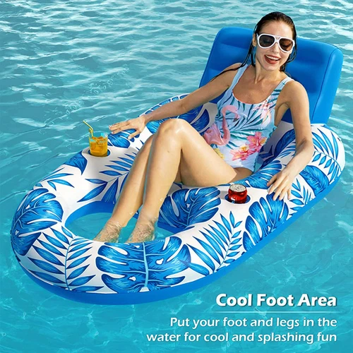 Inflatable Pool Lounge Floating Recliner Swimming Beach with Cup Holders - Picture 3 of 15