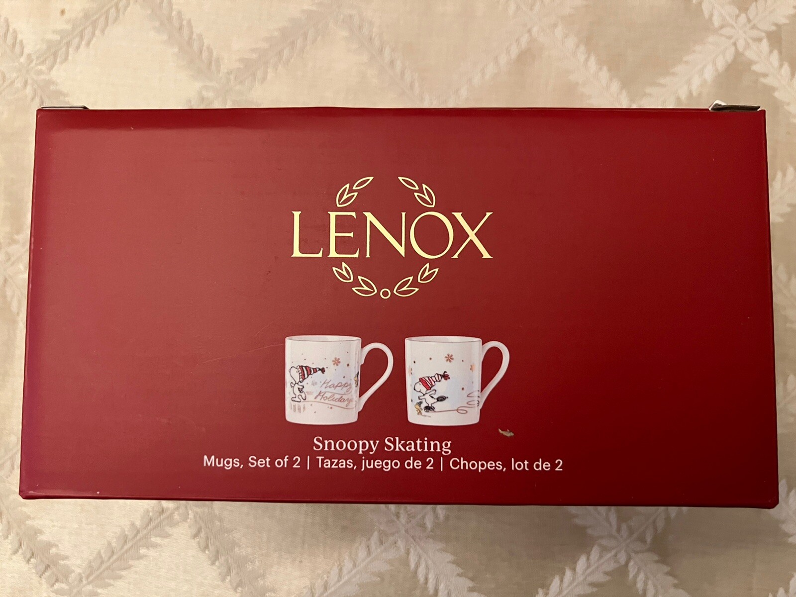 Lenox Snoopy Skating Mugs, Set of 2 11 oz. New in Box