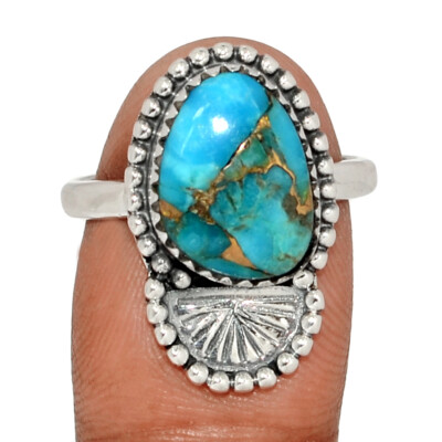 Southwest Composite Copper Blue Turquoise 925 Silver Ring HSA9  CR64548