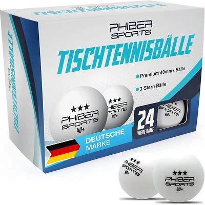 PHIBER-SPORTS Premium Tischtennisbälle - 3 Stern 40+ [24 Stück] – Perfekte Spiel
