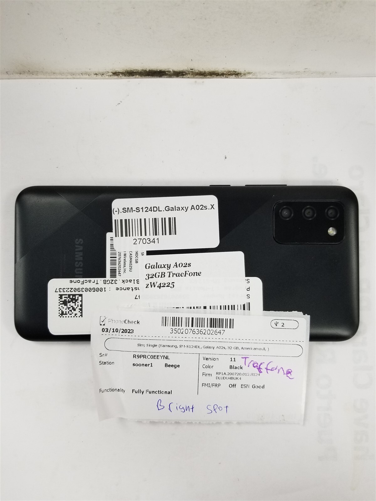 Samsung Galaxy A02s 32GB Black SM-S124DL (Tracfone) Reduced Price zW4225