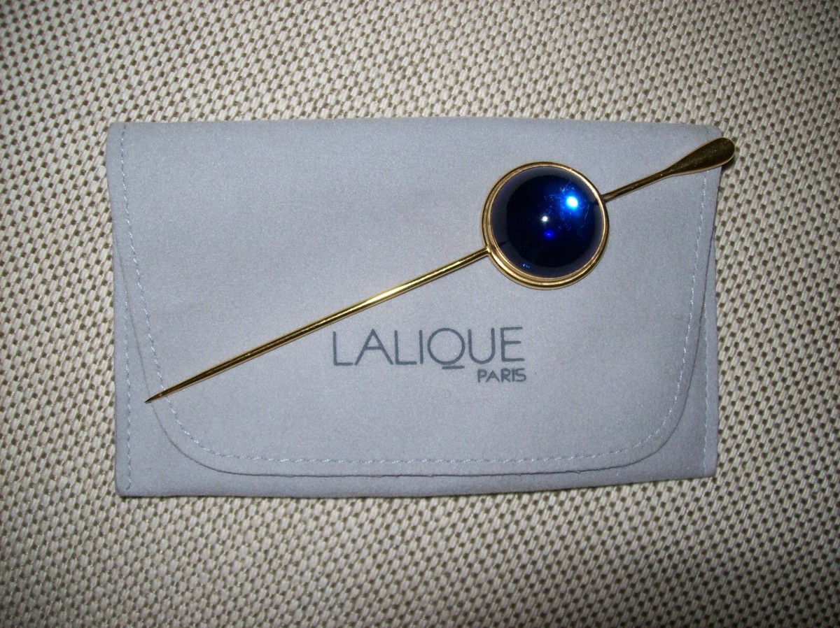 Lalique Cobalt Blue Cobachon Crystal Jewel Stick Pin in Lalique Cobalt Blue Cobachon Crystal Jewel Stick Pin in