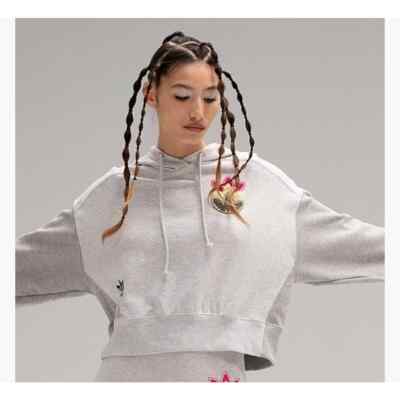 Adidas Logo Play Cropped Gray Hoodie Sz L NWT