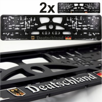 2x Schwarze Nummernschilder Einfassungen Halter Chrom Deutschland 3D Gel Deutschlandflagge