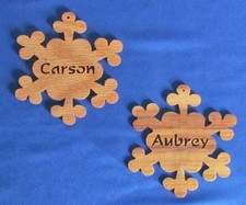 Personalized Single Name Snowflake Ornament 1 - Hand Cut From Oak Or Canarywood