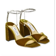  1125 Jimmy Choo crystal embellished velvet sandals Saeda 85 NEW Size 37 READ