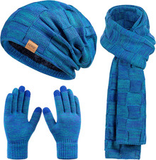 Beanie Hat Scarf Touchscreen Gloves Set for Men and Women, Fleece Lined Warm Win