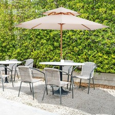2.7 m Double Tier Outdoor Patio Garden Sun Umbrella Sunshade Wooden Parasol