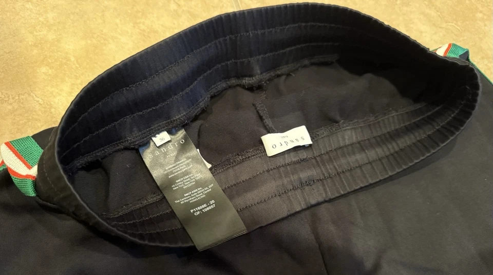 Pantalones de chándal Sandro Paris negros verdes rojos blancos a rayas para mujer talla 36 usados Foto 4 de 4