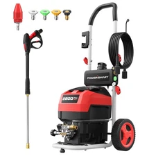 2800 PSI Electric Pressure Washer with 2.0 GPM, 8" Wheels, 5 Nozzles & 1.5L F...