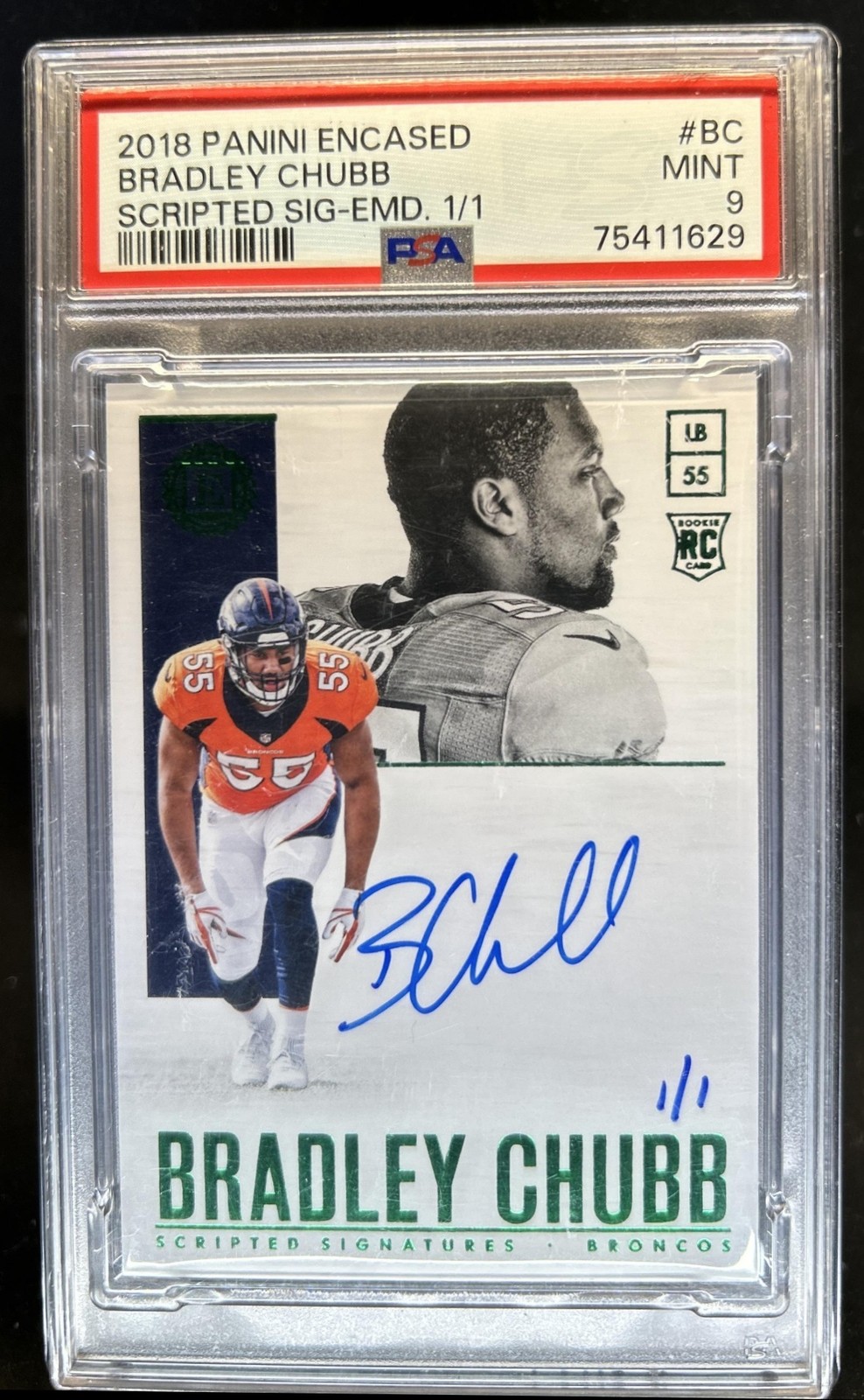 Bradley Chubb Panini Encased Scripted Signatures #BC Emerald 1/1