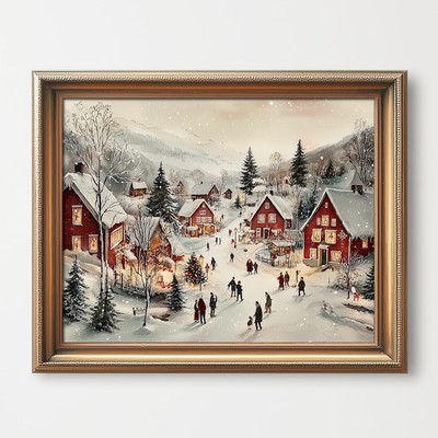 Snowy Holiday Scene Wall Art Print, Winter 11 X 14 INCH Print Unframed 