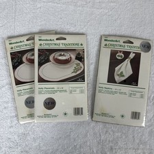 WonderArt Christmas Traditions 2 Sets Holly Placemats 1851, 1 Set Napkins 1852