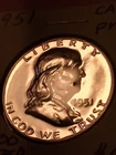1951-P FRANKLIN HALF DOLLAR. D-CAM  PROOF. #57,500 ONLY HIGH RATED. RARE.