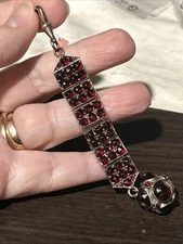 Antique Stunning Gold Filled Rose Cut Garnets Pocket Watch Fob Chain 4.25”