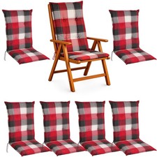 BURI 6x Hochlehner Auflagen Sitzkissen Polster Gartenstuhlauflagen Rot Kariert