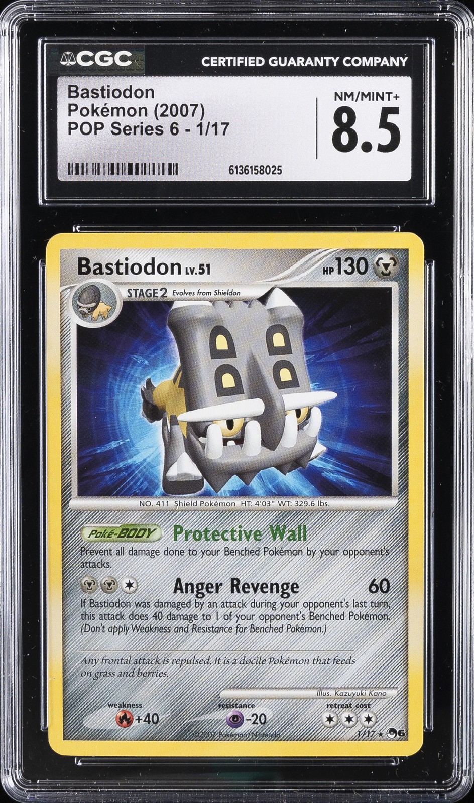 2007 POKEMON POP SERIES 6 #1 BASTIODON CGC 8.5