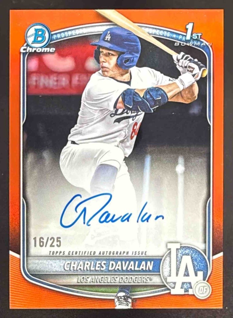 2025 Bowman Draft Charles Davalan Chrome Auto Orange Refractor 1st Prospect #/25